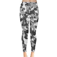 Grey And White Camouflage Pattern Inside Out Leggings by SpinnyChairDesigns