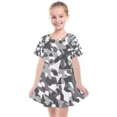 Grey And White Camouflage Pattern Kids  Smock Dress by SpinnyChairDesigns