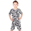 Grey and White Camouflage Pattern Kids  Tee and Shorts Set View1