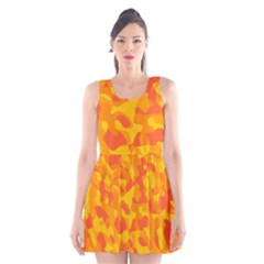 Orange And Yellow Camouflage Pattern Scoop Neck Skater Dress by SpinnyChairDesigns