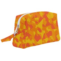 Orange And Yellow Camouflage Pattern Wristlet Pouch Bag (large) by SpinnyChairDesigns