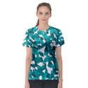 Teal and White Camouflage Pattern Women s Sport Mesh Tee View1