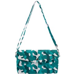 Teal And White Camouflage Pattern Removable Strap Clutch Bag by SpinnyChairDesigns