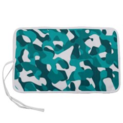 Teal And White Camouflage Pattern Pen Storage Case (m) by SpinnyChairDesigns