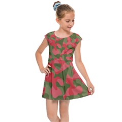 Pink And Green Camouflage Pattern Kids  Cap Sleeve Dress by SpinnyChairDesigns