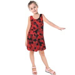 Red And Black Camouflage Pattern Kids  Sleeveless Dress by SpinnyChairDesigns