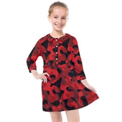 Red And Black Camouflage Pattern Kids  Quarter Sleeve Shirt Dress by SpinnyChairDesigns