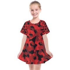 Red And Black Camouflage Pattern Kids  Smock Dress by SpinnyChairDesigns