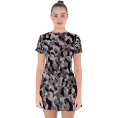 Grey And Black Camouflage Pattern Drop Hem Mini Chiffon Dress by SpinnyChairDesigns