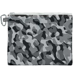 Grey And Black Camouflage Pattern Canvas Cosmetic Bag (xxxl) by SpinnyChairDesigns