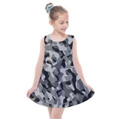 Grey And Black Camouflage Pattern Kids  Summer Dress by SpinnyChairDesigns