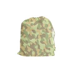 Light Green Brown Yellow Camouflage Pattern Drawstring Pouch (medium) by SpinnyChairDesigns