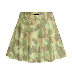 Light Green Brown Yellow Camouflage Pattern Mini Flare Skirt by SpinnyChairDesigns