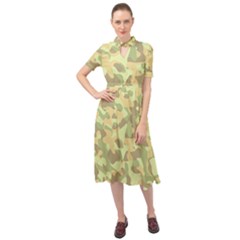 Light Green Brown Yellow Camouflage Pattern Keyhole Neckline Chiffon Dress by SpinnyChairDesigns