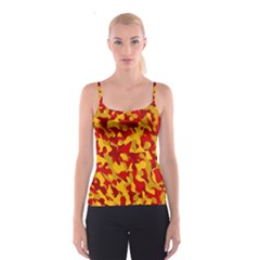 Red And Yellow Camouflage Pattern Spaghetti Strap Top by SpinnyChairDesigns