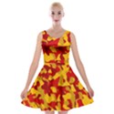 Red and Yellow Camouflage Pattern Velvet Skater Dress View1