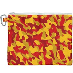 Red And Yellow Camouflage Pattern Canvas Cosmetic Bag (xxxl) by SpinnyChairDesigns