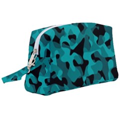 Black And Teal Camouflage Pattern Wristlet Pouch Bag (large) by SpinnyChairDesigns