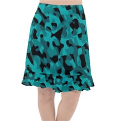 Black And Teal Camouflage Pattern Fishtail Chiffon Skirt by SpinnyChairDesigns