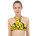 Black and Yellow Camouflage Pattern High Neck Bikini Top View1