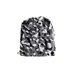 Black And White Camouflage Pattern Drawstring Pouch (medium) by SpinnyChairDesigns