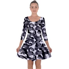 Black And White Camouflage Pattern Quarter Sleeve Skater Dress by SpinnyChairDesigns