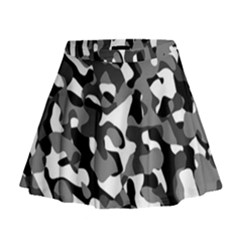 Black And White Camouflage Pattern Mini Flare Skirt by SpinnyChairDesigns