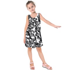 Black And White Camouflage Pattern Kids  Sleeveless Dress by SpinnyChairDesigns