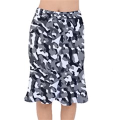 Black And White Camouflage Pattern Short Mermaid Skirt by SpinnyChairDesigns