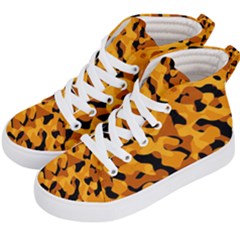 Orange And Black Camouflage Pattern Kids  Hi-top Skate Sneakers by SpinnyChairDesigns