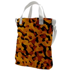 Orange And Black Camouflage Pattern Canvas Messenger Bag by SpinnyChairDesigns