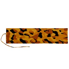 Orange And Black Camouflage Pattern Roll Up Canvas Pencil Holder (l) by SpinnyChairDesigns