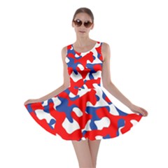 Red White Blue Camouflage Pattern Skater Dress by SpinnyChairDesigns