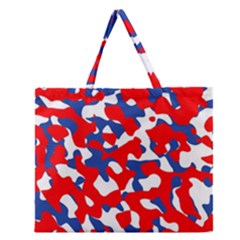 Red White Blue Camouflage Pattern Zipper Large Tote Bag by SpinnyChairDesigns