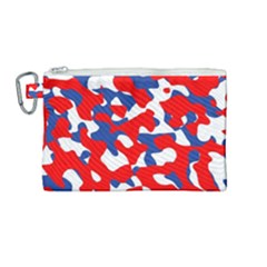 Red White Blue Camouflage Pattern Canvas Cosmetic Bag (medium) by SpinnyChairDesigns