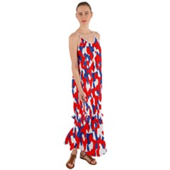 Red White Blue Camouflage Pattern Cami Maxi Ruffle Chiffon Dress by SpinnyChairDesigns