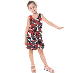 Black Red White Camouflage Pattern Kids  Sleeveless Dress by SpinnyChairDesigns