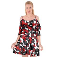 Black Red White Camouflage Pattern Cutout Spaghetti Strap Chiffon Dress by SpinnyChairDesigns