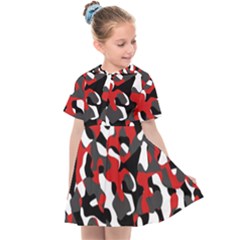 Black Red White Camouflage Pattern Kids  Sailor Dress by SpinnyChairDesigns