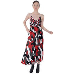 Black Red White Camouflage Pattern Tie Back Maxi Dress by SpinnyChairDesigns