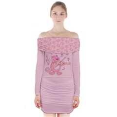 Cat With Violin Long Sleeve Off Shoulder Dress by sifis