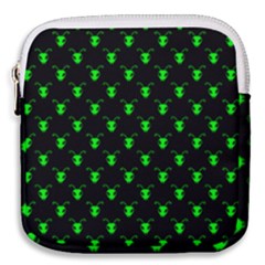 Neon Green Bug Insect Heads On Black Mini Square Pouch by SpinnyChairDesigns