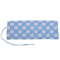 Cute Cat Faces White And Blue  Roll Up Canvas Pencil Holder (s) by SpinnyChairDesigns