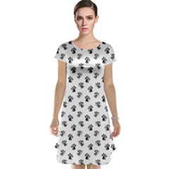Cat Dog Animal Paw Prints Pattern Black And White Cap Sleeve Nightdress by SpinnyChairDesigns