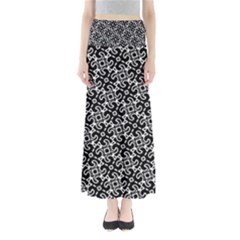 Black And White Decorative Design Pattern Full Length Maxi Skirt by SpinnyChairDesigns