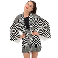 Black And White Line Art Pattern Stripes Long Sleeve Kimono by SpinnyChairDesigns