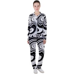 Black And White Swirl Spiral Swoosh Pattern Casual Jacket And Pants Set by SpinnyChairDesigns