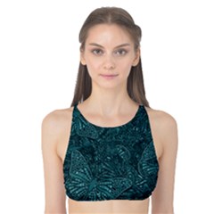 Dark Teal Butterfly Pattern Tank Bikini Top by SpinnyChairDesigns