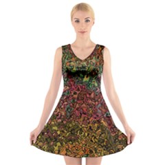 Stylish Fall Colors Camouflage V-neck Sleeveless Dress by SpinnyChairDesigns