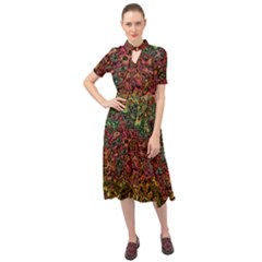 Stylish Fall Colors Camouflage Keyhole Neckline Chiffon Dress by SpinnyChairDesigns